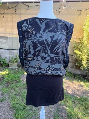 Psylo Fashion Size 2 Dark Tribal Mini Dress Tunic Organic Cotton Festival XS